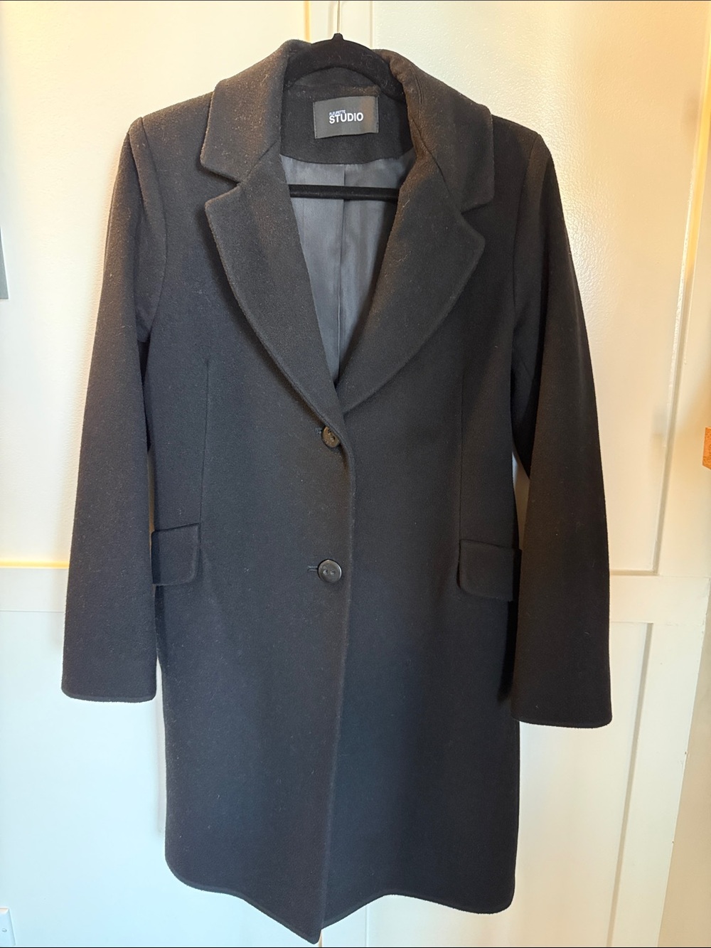 Fleurette Studio Black Tailored Single-Breasted Wool Pea Coat